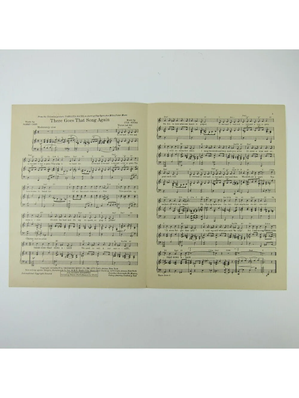 Sheet Music There Goes That Song Again Carolina Blues Ann Miller Vintage 1942